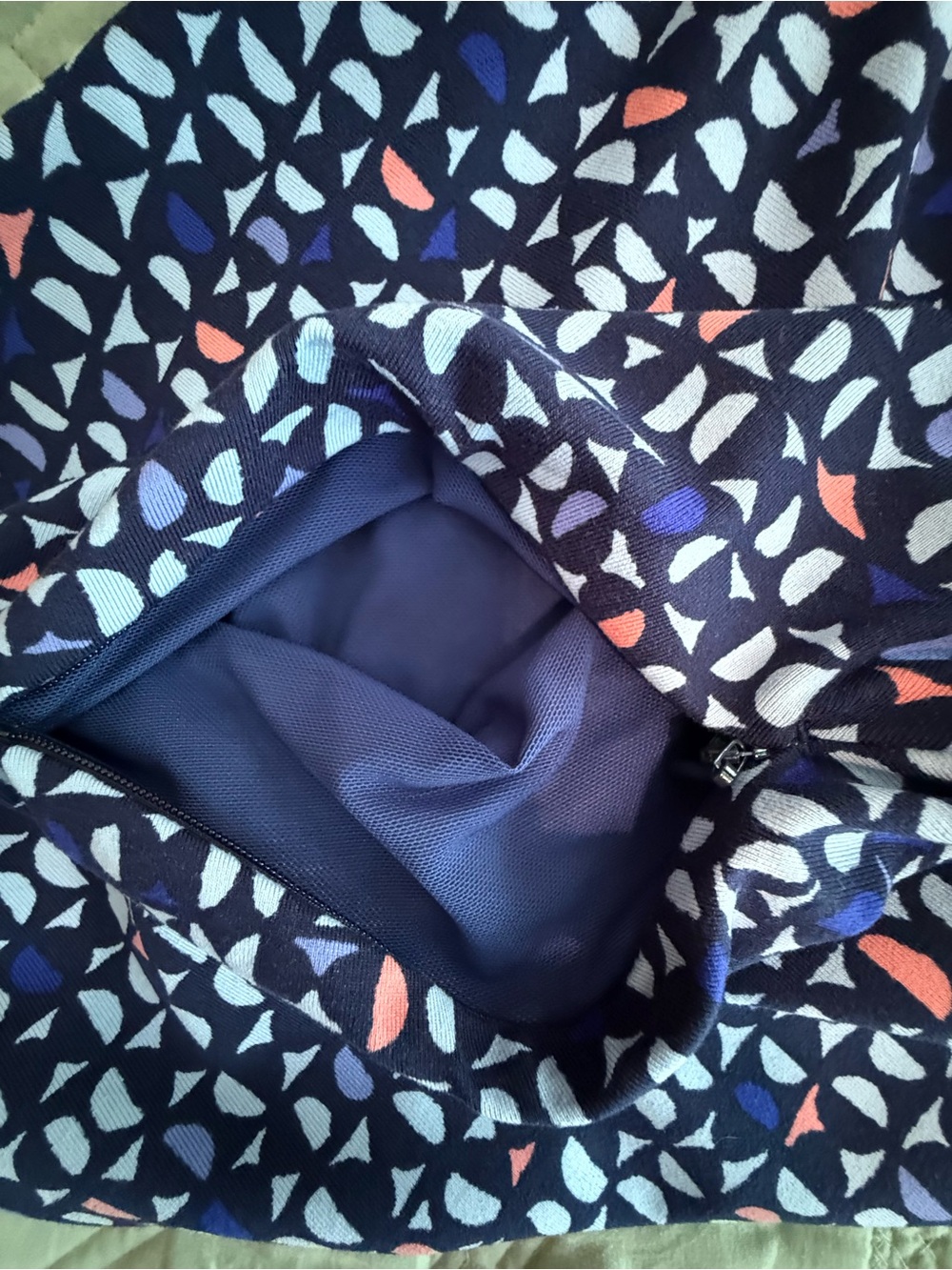 Title Nine Navy Geometric Midi Dress with Coral Accents - Picture 5 of 8